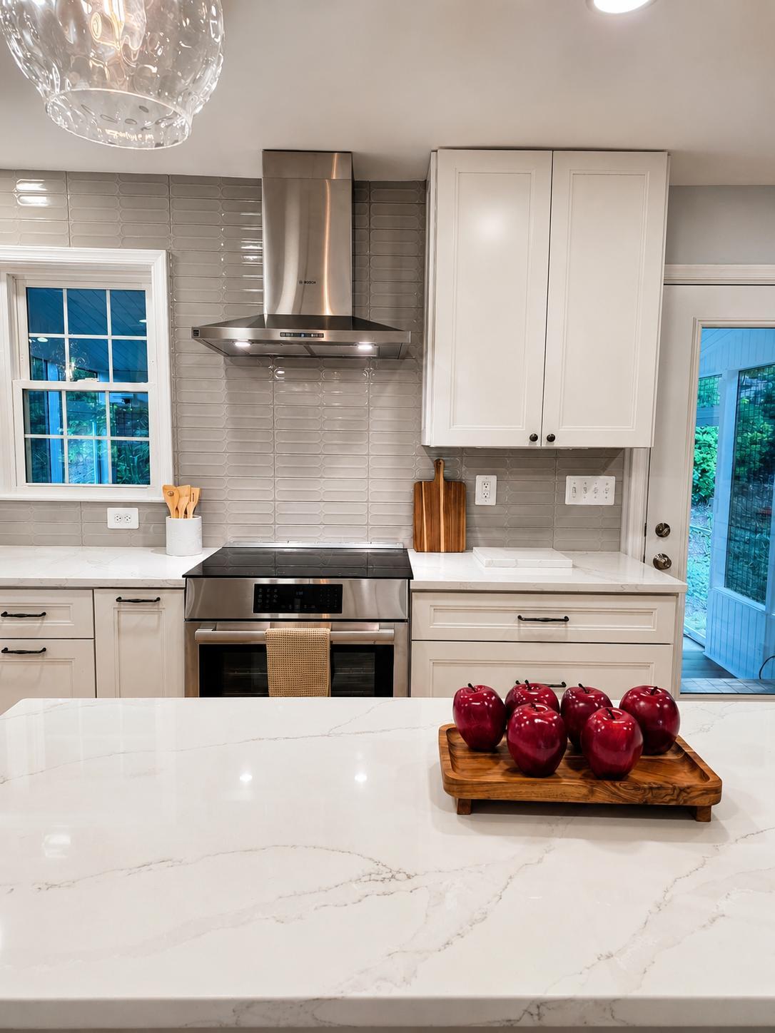 Broader shot of cabinetry and pull outs in Burke Kitchen remodel by Anchor Remodel