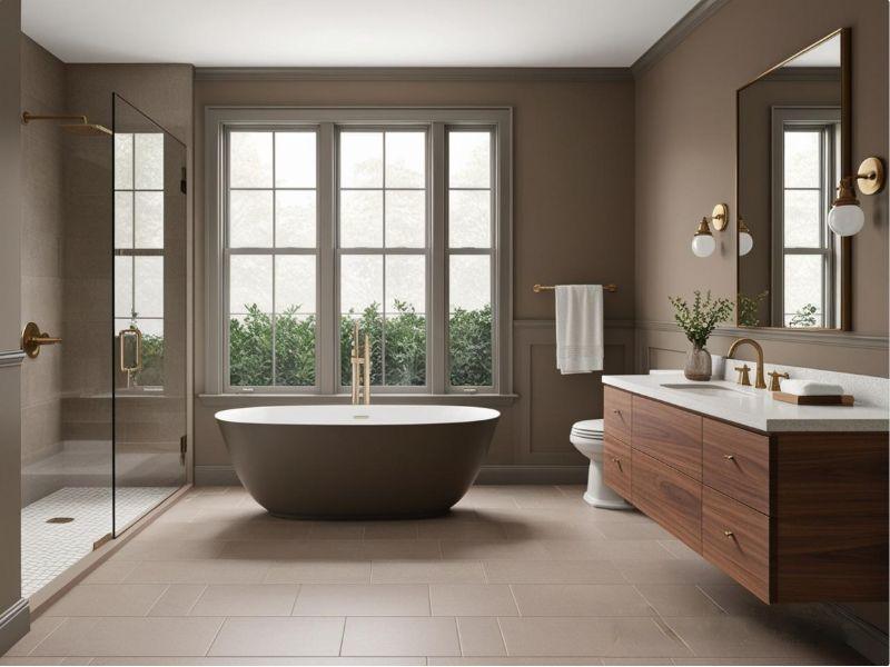 Bathroom remodel in McLean VA featuring a freestanding soaking tub, heated floors, and rainfall showerhead.