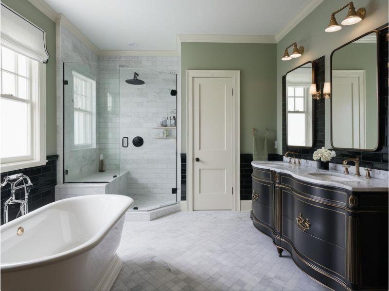 Master bathroom remodel in McLean VA with elegant architectural detailing and modern amenities.